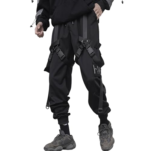 XYXIONGMAO Men's Techwear Clothing Hip Hop Pants Black Streetwear Gothic Sweatpants Tactical Cargo Pants for Men - X-Large - Black