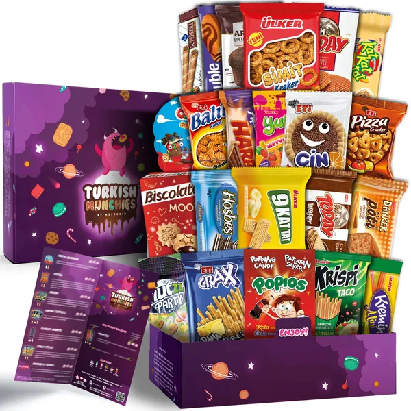 Maxi International Snack Box | Premium and Exotic Foreign Snacks | Unique Snack Food Gifts Included | Try Extraordinary Turkish Gourmet Snacks | Candies from Around the World | 21 Full-Size Snacks - Original Edition