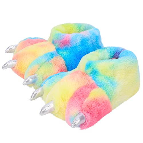 Aopuro Women Plush Animal Paw Slippers Funny Novelty Bear Claw Slippers Cozy Furry Warm Memory Foam Slippers Gifts for Halloween Christmas - 9-10 - Yellow