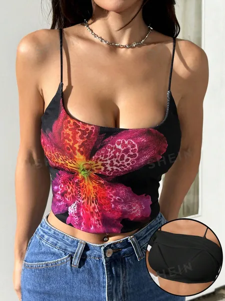 Floral Lace Trim Form-Fitting Sleeveless Top, Spring & Summer