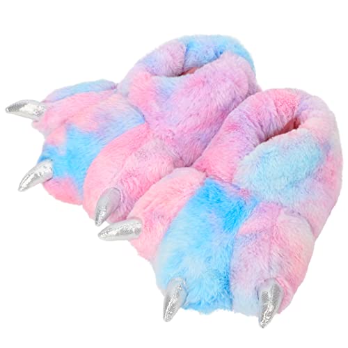 Aopuro Women Plush Animal Paw Slippers Funny Novelty Bear Claw Slippers Cozy Furry Warm Memory Foam Slippers Gifts for Halloween Christmas - 9-10 - Blue