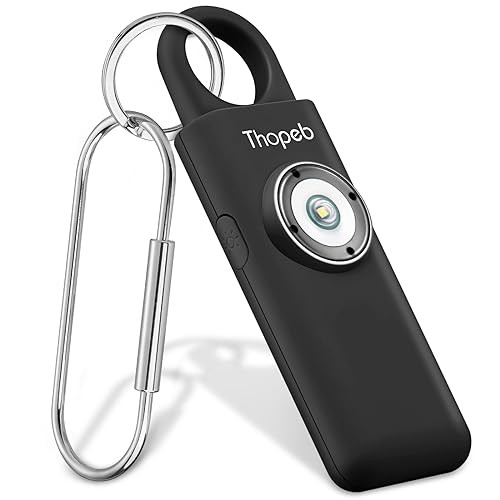 Thopeb Birdie Personal Safety Alarm for Women by Self Defense Keychain –135dB Siren, Strobe Light and Key Chain in 4 Pop Colors -Rechargeable - Rechargeable- Black(2023 Version )