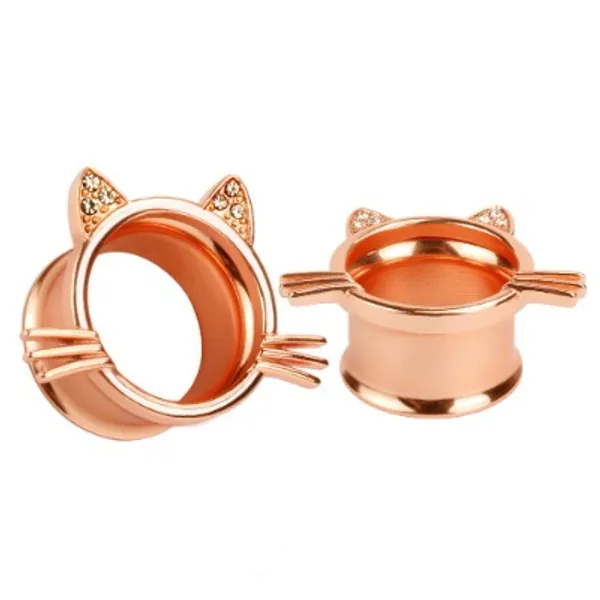 KUBOOZ(1 Pair Cute Rose-Gold Kitten Ear Plugs Tunnels Gauges Stretcher Piercings