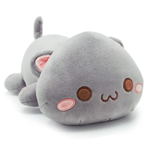 Cute Kitten Plush Toy Stuffed Animal Pet Kitty Soft Anime Cat Plush Pillow for Kids (Gray A, 25.5")