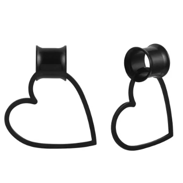 Casvort 2 PCS 6mm-30mm Hypoallergenic 316 Stainless Steel Double Flared Heart Dangle Ear Plugs Piercing Ear Gauges Stretchers Body Jewelry