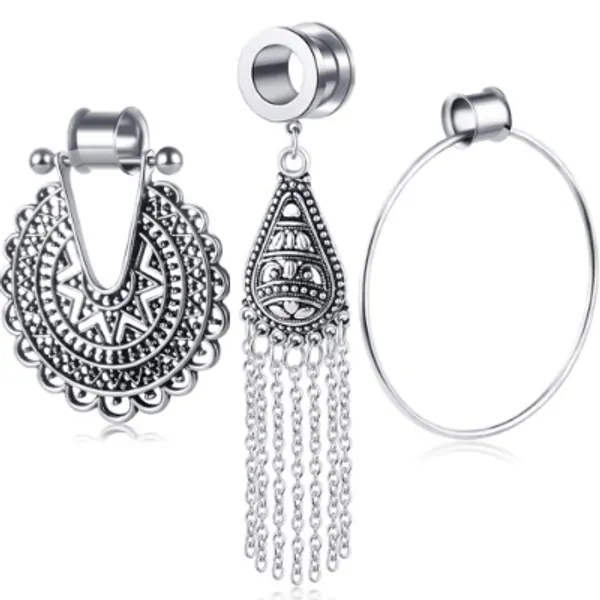 TIANCI FBYJS 3 Pairs Dangle Ear Plugs Tunnels Stainless Steel Pendant Ear Gauges Expander Stretcher Ear Piercing Jewelry
