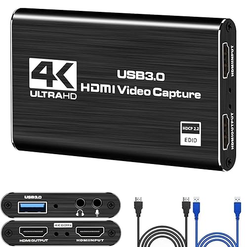 4K HDMI Video Capture Card,USB3.0 1080P 60FPS Video Recorder,Nintendo Switch Capture Card per streaming Gaming e Broadcasting,funziona con Xbox Series X/S,Xbox One X/S,PS4,OBS,fotocamera,PC (Nero) - Nero