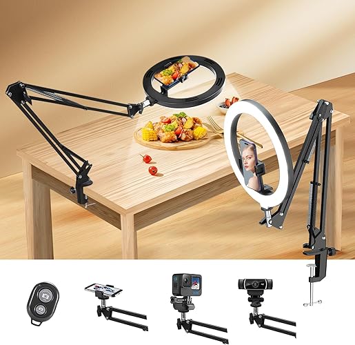 yAyusi 10'' Ring Light con Supporto per Telefono, Ring Light Telefono da Tavolo a LED con Treppiede, Flessibile Supporto per Telecamera, Ring Light Professionale Dimmerabile per Video/TikTok/YouTube