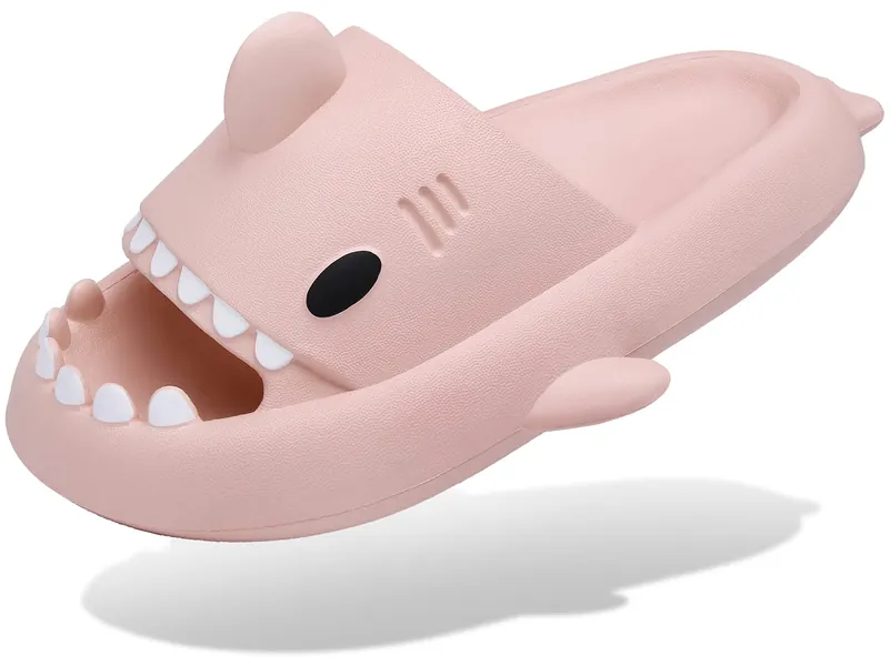 Men's and Women's Shark Slides Cloud Slippers Summer Novelty Open Toe Slide Sandals Anti-Slip Beach Pool Shower Shoes with Cushioned Thick Sole - 11-12 Women/9.5-10 Men Pink