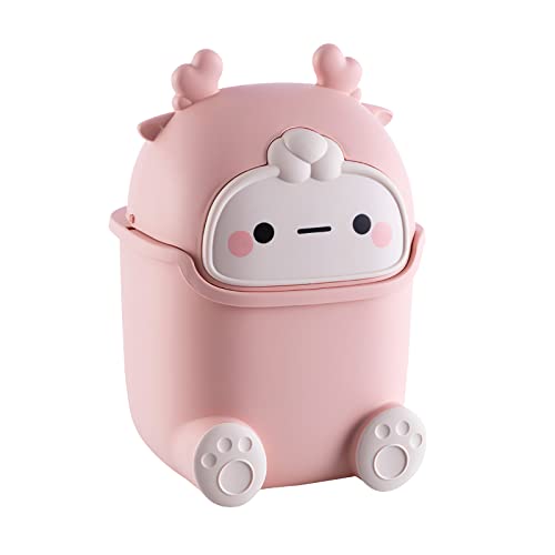 Aiabaleaft Cute Flip Trash Can Cute Animal Shape Trash Cans Cute Desktop Trash Can for Bathrooms,Kitchens,Offices,Waste Basket for Dressing Table(Pink) - Pink