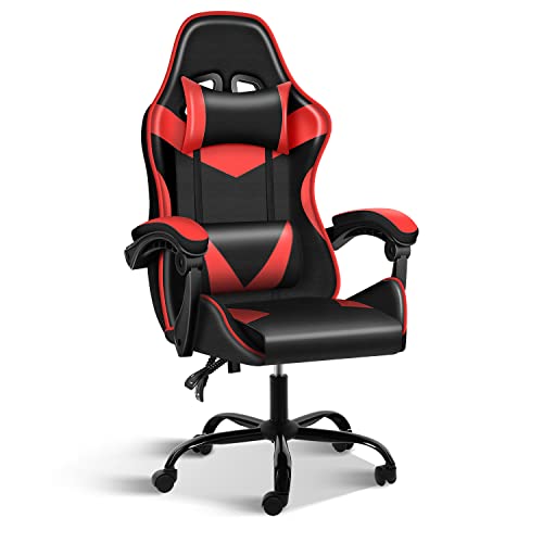 YSSOA Gaming Chair, Big and Tall Gamer Chair, Racing Style Adjustable Swivel Office Chair, Ergonomic Video Game Chairs with Headrest and Lumbar Support - Black/Red