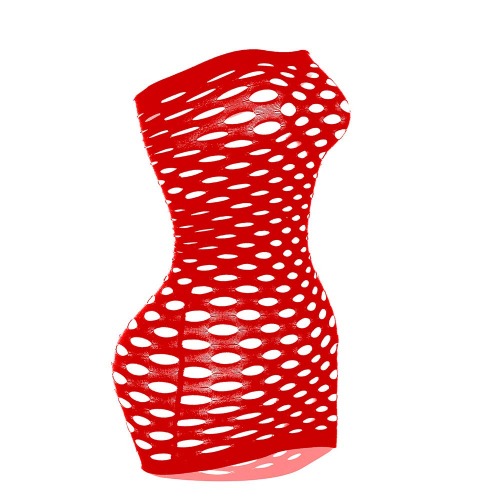 Vorifun Sexy Womens Strapless Fishnet Lingerie Sleepwear Mini Dress Tube Chemise Bodysuit One Size - Red