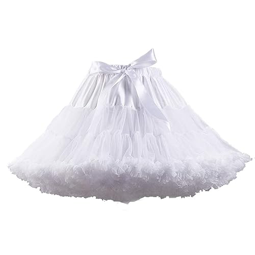 PhilaeEC Damen Petticoat Tüllrock Kurz Tutu Ballett Ballkleid Unterrock Underskirt Crinoline, Frauen Plissee Party Kostüm Skirt, Länge 40cm, Taille 55-95cm - Weiß
