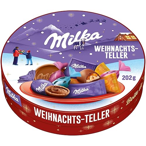 Milka Weihnachts-Teller 1 x 202g, Weihnachtsschokolade Mix Einzelpackung, Weihnachts-Geschenk Schokolade, Süßigkeiten zu Weihnachten aus 100% Alpenmilch Schokolade