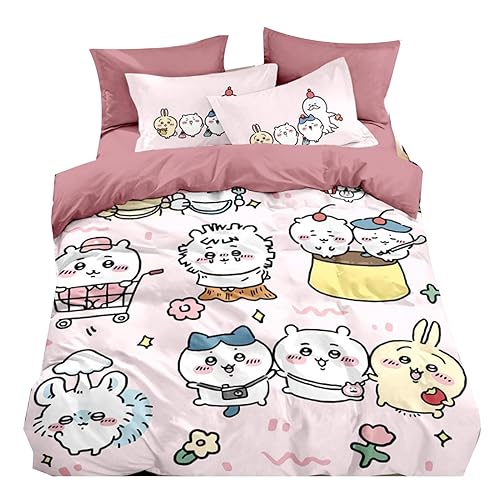kakazoomm store Anime Chiikawa Bettwäsche Cute Style Comforter Set mit Kissen Sham und Bettbezug Bettwäsche Bettset