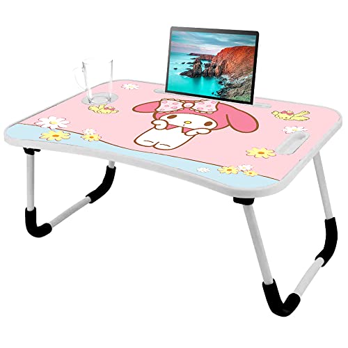 Laptop-Tisch Cartoon-Bilder,Tragbar Laptop Betttablett Tisch mit klappbaren Beinen & Getränkeschlitz, Lesehalter, Notebook-Ständer, Frühstückstablett für Sofa, Bett, Terrasse, Balkon, Garten (Rose) - Rosa