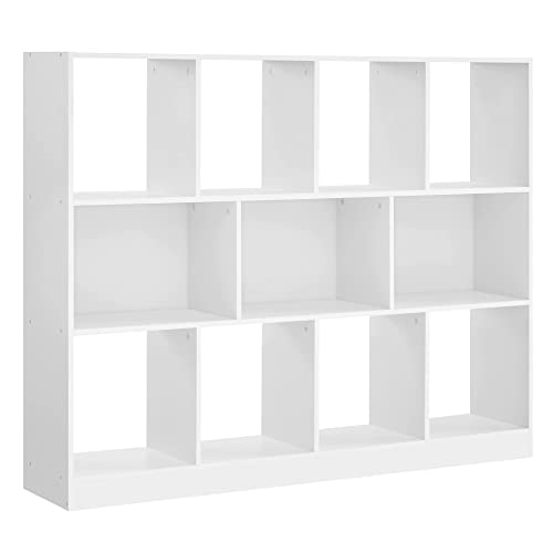 VASAGLE Bücherregal, Regal, Würfelregal, Standregal, 11 offene Fächer, horizontal, vertikal oder kopfüber verwendbar, 30 x 126 x 100 cm, für Wohnzimmer, Arbeitszimmer, Büro, weiß LBC054T14