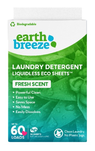 Earth Breeze Laundry Detergent Sheets - Fresh Scent - No Plastic Jug (60 Loads) 30 Sheets, Liquidless Technology… - Fresh Scent, 1 Pack