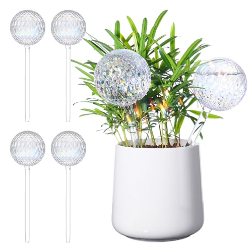 KBCSUN 4pcs Watering Globes for Indoor Plants, Patterned Glass Plant Bulbs for Watering, Aqua Globe Water Plants While Away, Plant Gifts Home Decor - Faceted Glass 4pcs