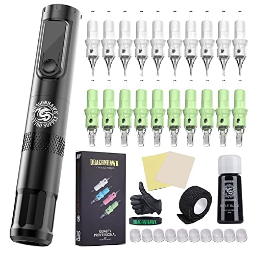 Dragonhawk X4 Tattoo Pen Kit Wireless Tattoo Machine Gun Kit Tattoo Cartridges Needles Black Tattoo Ink Supplies General Tattoo Kit TZ-025 - X4 Pen Kit
