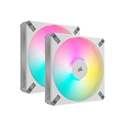 Corsair iCUE AF140 RGB Elite 140mm PWM Dual Fan Kit - Eight RGB LEDs Per Fan - AirGuide Technology - Fluid Dynamic Bearing - Zero RPM Fan Mode - Included iCUE Lighting Node CORE Controller - White - AF RGB ELITE - Dual (140mm) - White