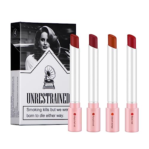 Matte Cigarette Lipstick Pack Set, 4 Colors Red Moisturizer Smooth Lip Stick, Long Lasting Waterproof Liquid Lipstick, Women Make up Velvet Cosmetic Lipsticks