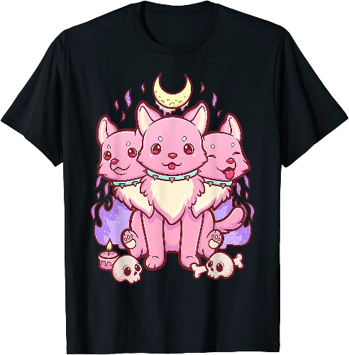Funny Kawaii Pastel Goth Cute Creepy 3 Headed Dog T-Shirt