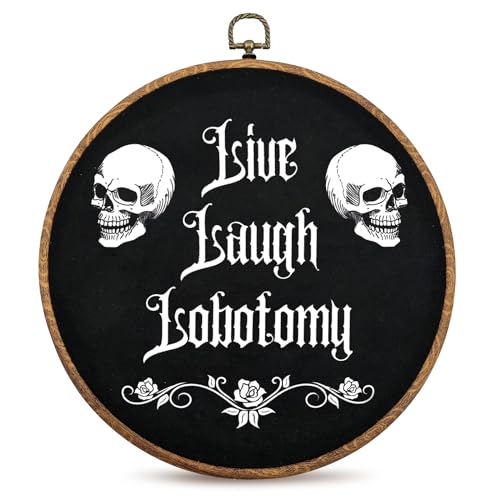 Gothic Wall Decor,Funny Humor Goth Home Decor,Live Laugh Lobotomy Sign For Gothic Decor,Dark Black Wall Art Hanging for Bedroom,Kitchen,Bathroom,Office - skull
