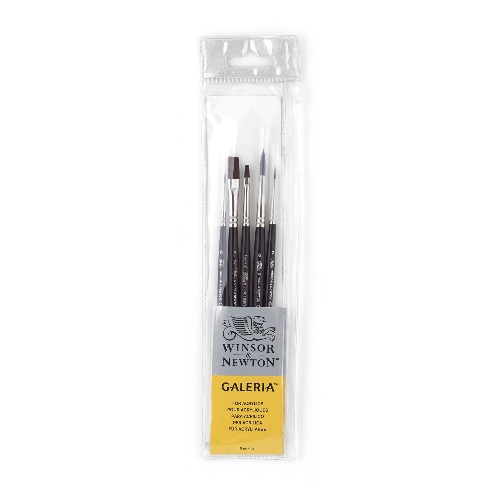 Winsor & Newton Galeria Short Handle Brush (5 Pack) (Round 0, 2, & 6, One Stroke 1/8" & 1/4") - 5-Pack