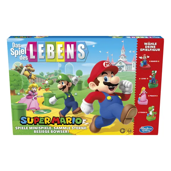 Das Spiel des Lebens Super Mario Brettspiel für Kinder ab 8 Jahren, Minispiele spielen, Sterne sammeln und gegen Bowser kämpfen