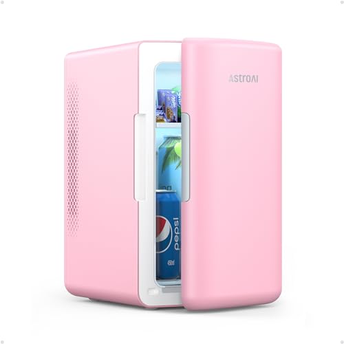 AstroAI Mini Fridge 2.0 Gen, 6 Liter/8 Cans Makeup Skincare Fridge 110V AC/ 12V DC Portable Thermoelectric Cooler and Warmer Little Tiny Fridge for Bedroom, Beverage, Cosmetics LY2206A (Blush Pink) - Blush Pink - 6L