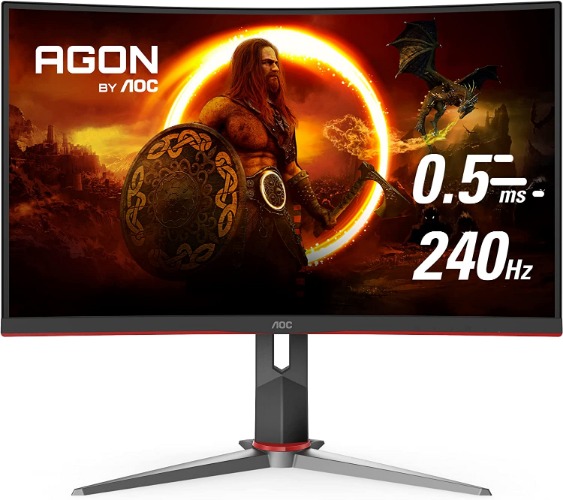 AOC C27G2Z 27" Curved Frameless Ultra-Fast Gaming Monitor, FHD 1080p, 0.5ms 240Hz, FreeSync, HDMI/DP/VGA, Height Adjustable, 3-Year Zero Dead Pixel Guarantee, Black, 27" FHD Curved - 240Hz Low Latency 27 inch | Full HD