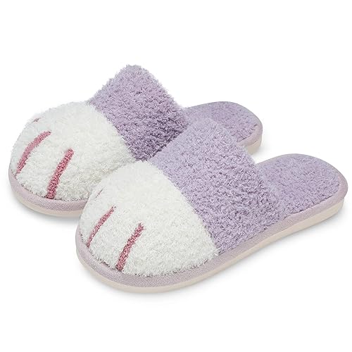 SINNO Cute Animal Slippers for Women Indoor Outdoor Memory Foam House Slippers Soft Warm Cozy Fuzzy Bedroom Non-Slip Shoes Christmas Gift ladies Slippers - 11-12 Women/9-10 Men - Purple