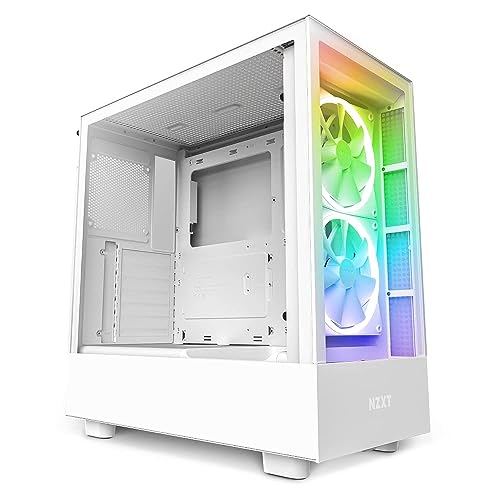 NZXT H5 Elite Compact ATX Mid-Tower PC Gaming Case – Built-in RGB Lighting – Tempered Glass Front and Side Panels – Cable Management – 2 x 140mm RGB Fans Included – 280mm Radiator Support – White - H5 Elite - White