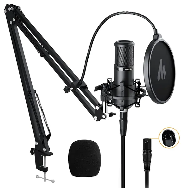 XLR Condenser Microphone Kit, MAONO Professional Cardioid Studio Condenser Recording Mic for Streaming, podcasting, Singing, Voice-Over, Vocal, Home-Studio, YouTube, Skype, Twitch - 