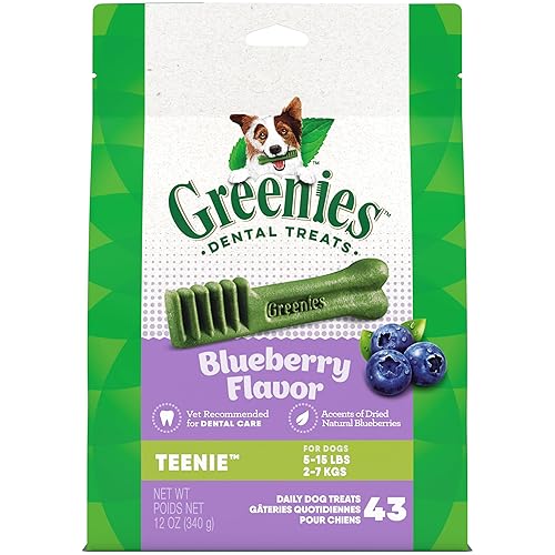 Greenies TEENIE Natural Dental Care Dog Treats Blueberry Flavor, 12 oz. Pack (43 Treats) - Blueberry - 43 Count (Pack of 1)