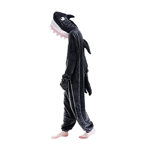 COSUSKET Snug Fit Unisex Adult Onesie Pajamas, Flannel Cosplay Animal One Piece Halloween Costume Sleepwear Homewear - Shark - X-Large