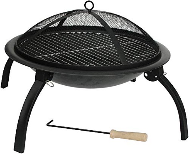 Large Fire Pit Steel Folding Firepit Outdoor Garden Patio Heater Grill Camping Bowl BBQ With Poker, Grate, Grill with Free Carry Bag