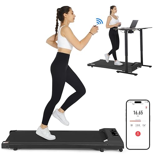 Walking Pad Treadmill, 2.5HP Under Desk Treadmill Portable, Desk Treadmill for Office Under Desk, Walking Treadmill Electric Quiet for Home/Apartment/Flat with Remote Control and LED Dispaly - Walking Pad - Black-Smart