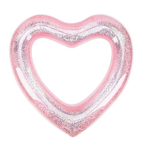 MoKo Inflatable Pool Float for Kids Adults, Clearance Heart Shaped Swim Ring 120cm Diameter Summer Swimming Tube Water Fun Beach Party Pool Toys Swimming Circle / Glitter Pink