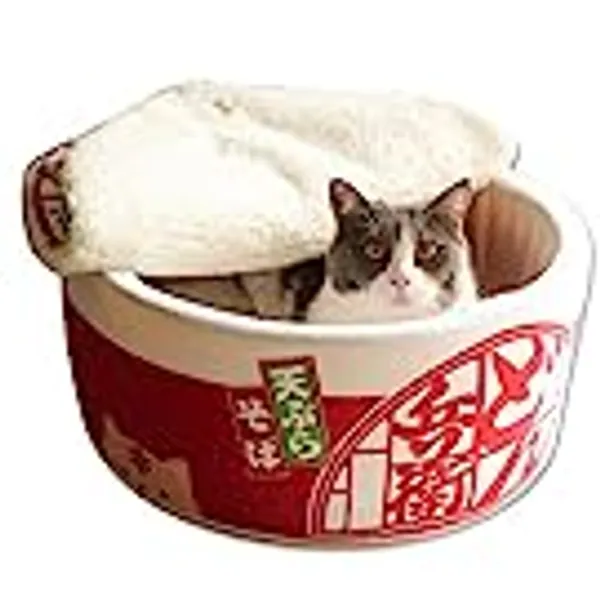 SSDHUA Cat Nest Instant Noodle Shape Cat House Cat Sofa Bed Cute and Comfortable Pet Cat House Detachable Multifunctional Soft Pet Bed Suitable for Small Cats and Dogs (L,Red) 1