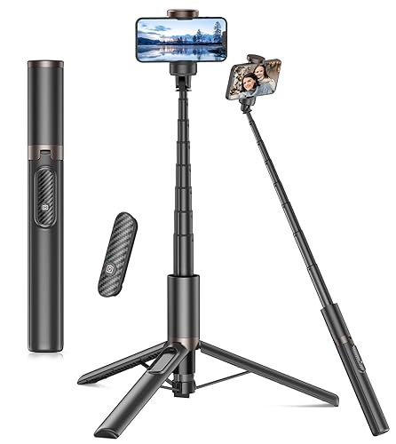 TONEOF Travel Tripod 60" Selfie Stick Tripod,All-in-1 Extendable Cell Phone Tripod Stand with Remote,Lightweight & Portable Tripod for 4-7 Inch iPhone Android/Video Recording/Travel