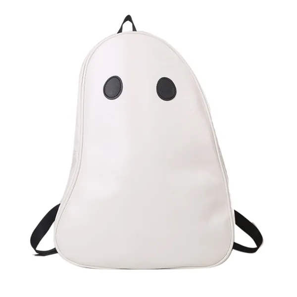 Halloween Ghost Backpack, Novelty 3D Ghost Bag Faux Leather Tote Bag Mini Shoulder Bag Backpack for Teen Boys Girls - White