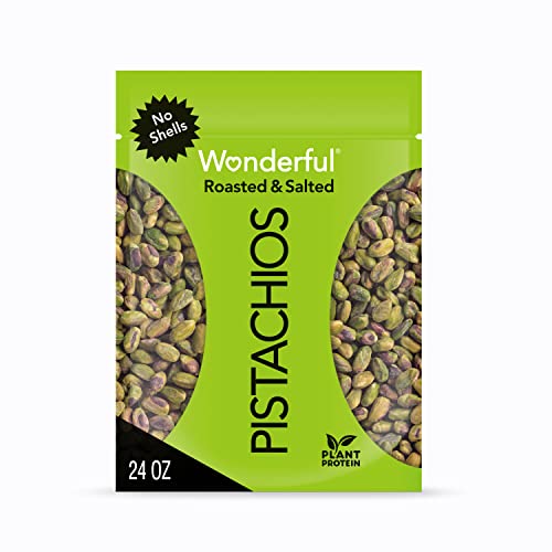 Wonderful Pistachios, No Shells, Roasted & Salted Nuts, 24 Ounce Resealable Bag, Good Source of Protein, Gluten Free, On the Go Snack - Roasted & Salted - 24 Ounce (Pack of 1)