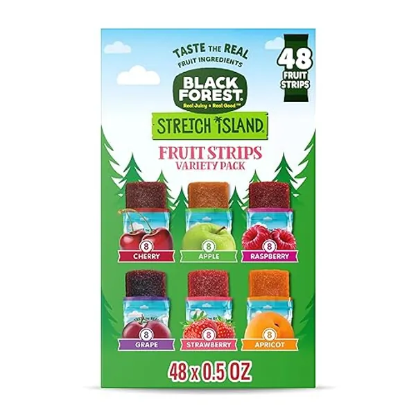 Black Forest, Stretch Island, Fruit Strips, Cherry, Apple, Raspberry, Grape, Strawberry, and Apricot, Zero Grams Added Sugar Non-GMO, 48 ct - Variety - 48 Count