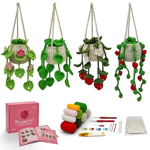 SGIBYN Crochet Kit for Beginners with Step-by-Step Video Tutorials,Beginners Starter Crochet Succulent Plant Kit for Adults Kids,Learn to Crochet Set (Hanging Plants) - Hanging plants