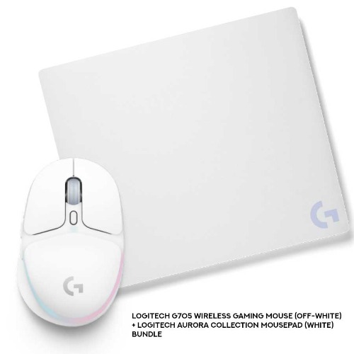 Logitech G705 Wireless Gaming Mouse (Off-White) Bundle | Logitech Aurora Collection Mousepad (White)