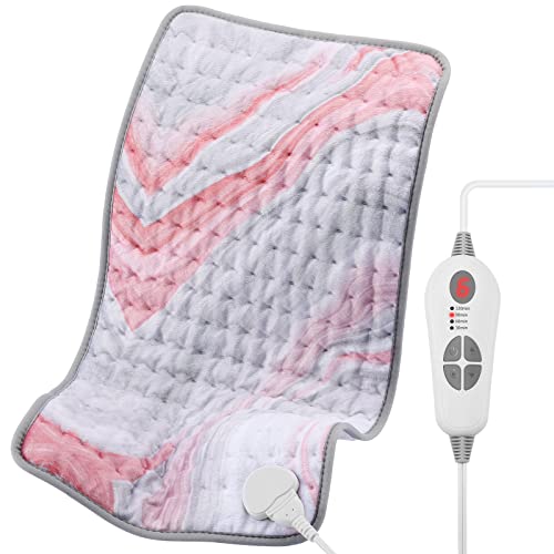 Fabludo [2023 Upgrade] XL Heating Pad for Back/Shoulder/Neck/Knee/Leg Pain, Cramps and Arthritis Relief, 6 Fast Heating Settings, Auto-Off, Machine Washable, Moist Dry Heat Options, 12"x24" - Blush