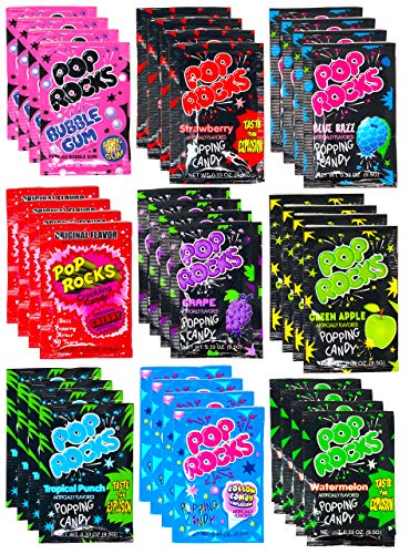 Pop Rocks Crackling Candy Variety Pack – 36 Pack of Classic Popping Candy - Nine Different Flavors Bulk Pop Rocks Popping Candy