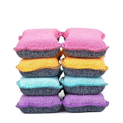 UPSTAR Microfiber Scrubber Sponge, Non-Scratch Kitchen Scrubbies, Dishwashing and Bathroom Sponges, Size.S Pack of 8 - 4 Large (Pack of 4)